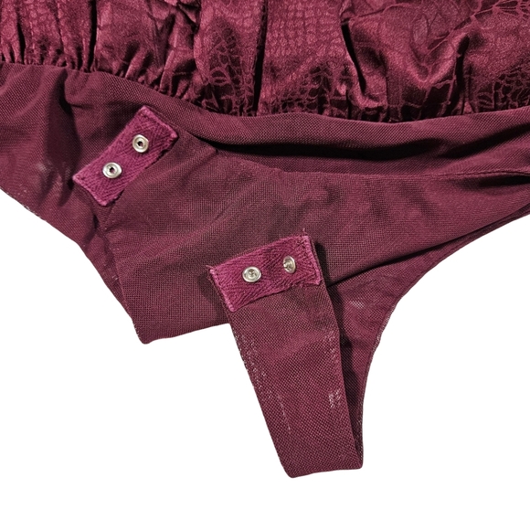 Socialite Long Sleeve Wrap Front V Neck Body Suit, Plum Purple, Small - Picture 9 of 16